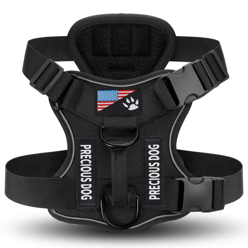 Precious Dog Heavy Duty Tactical Harness for Large Dogs MOLLE System Reflective Anti-Pull Customizable Fit Magic Tape Quickrelease Buckle Easy Harness Adjustable Service WLW Velcro Pets Custom Patch Molle System