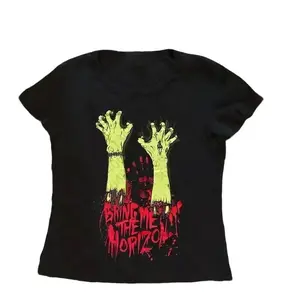 Vintage Aesthetic Bring Me Horizonee Y2k Baby Tee, Letter Print Kawaii Baby Tees, Summer E-girl Crop Tops, Slim Tops, Streetwear, Goth Short Sleeve T-shirts, Y2K Clothes, Outfit Going, Downtown Girl Baby Tee, Gift For Her, Outfits