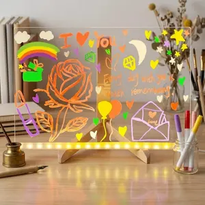Glow Sketch Board & Kids Night Light: Reusable Whiteboard with LED, Multi-Color Pens, Creative Learning Desk Lamp, Bedroom Decor Gift Idea