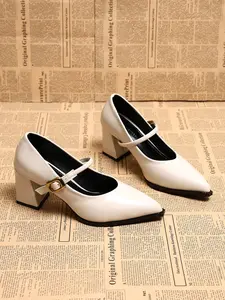 Women's French High Heel Shoes, Vintage Buckle Strap, Fashionable Elegant All-Season Footwear, Perfect for Dresses & Casual Wear