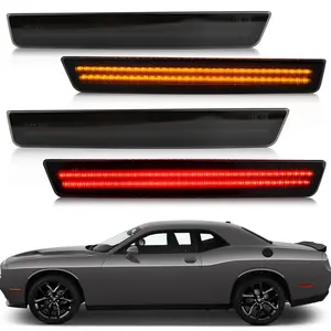 Smoked Lens LED Side Marker Lights Kit Front & Rear Bumper Lamps Compatible with Dodge Challenger regular body 2015-2023 Amber Front & Red Rear Side Marker Indicator Lamps Set (4PCS)