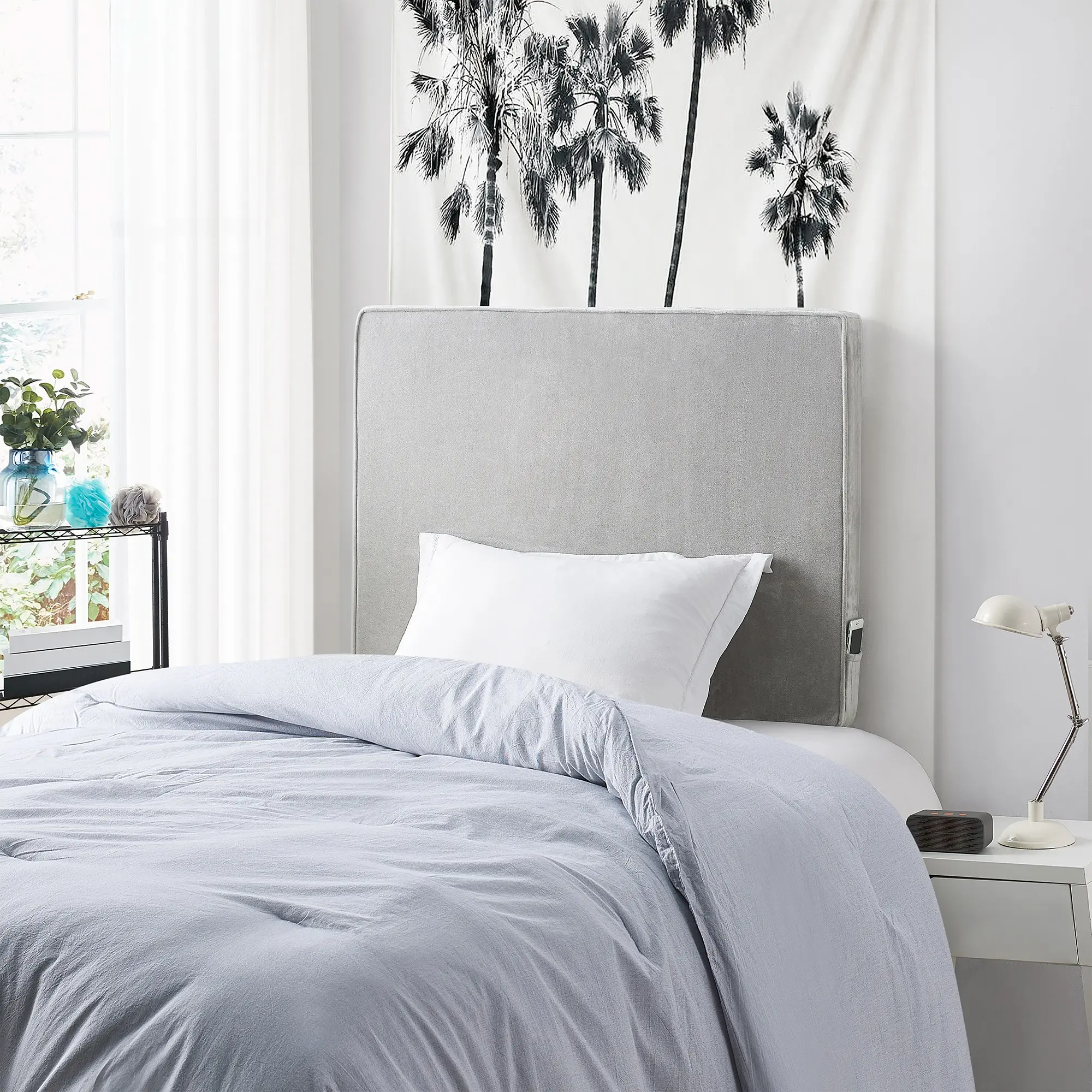 Rainha - Memory Foam Cushioned Dorm Headboard - Glacier Gray Plush
