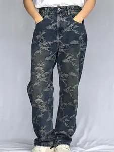 Lux Lee Baggy Dad Women's Jeans - Retro Chinese Embroidery, Flower Bird & Cloud Patterns On Vintage Washed Denim, Blending Tradition & Trend For High Cultural Recognition, Catching Print Jeans, Embroidered