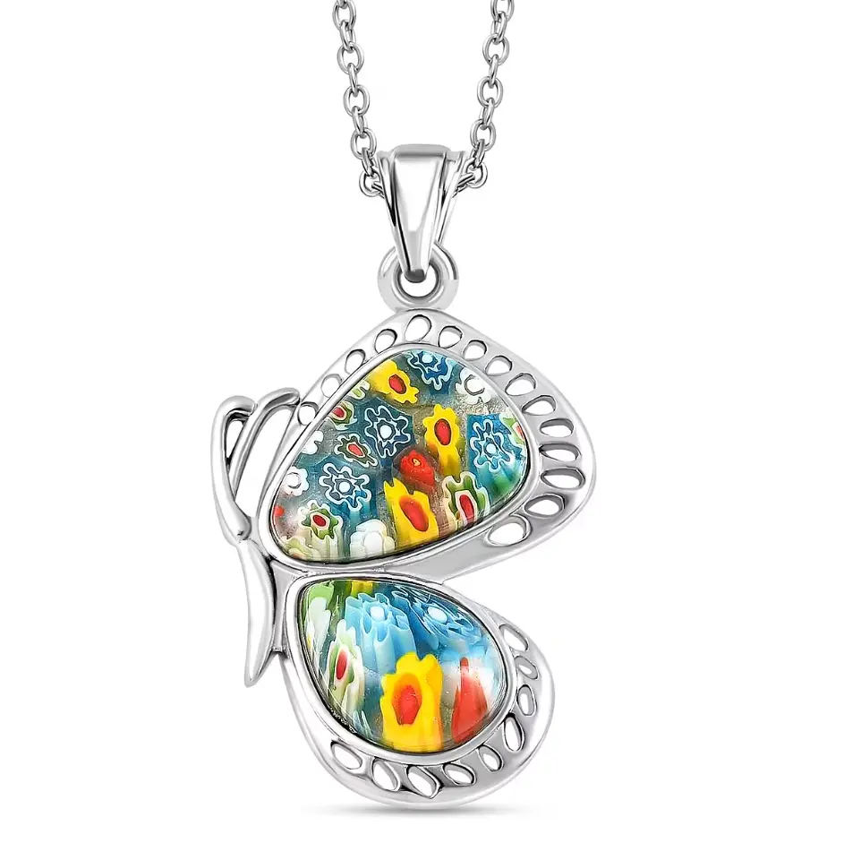 Butterfly Necklaces for Women 20-24" with Lobster Claw - Murano Style Millefiori Glass Necklace Aesthetic Beach Summer Butterfly Jewelry for Women Birthday Butterfly Christmas Gifts for Women