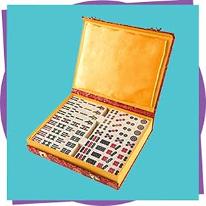 HEY!PLAY!Chinese Mahjong Set with Ornate Storage Case - Traditional Mahjong Tile Game with 146 Engraved Tiles and Two Dice for Adults and Kids