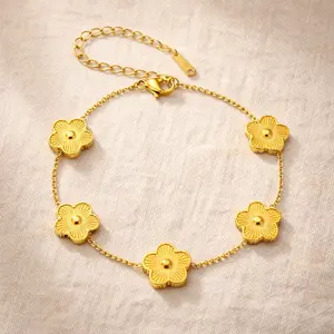 Florette Bracelet - Bold Floral Statement in Stainless Steel with Gold Plating - Waterproof Hypoallergenic Tarnish Resistant - 16.5 cm Length with Adjustable Extender