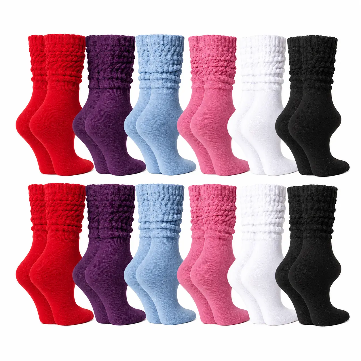 Womens Slouch Crew Socks Cozy Cotton Retro Ribbed Calf Scrunch Boot Socks for Casual Athletic One Pair