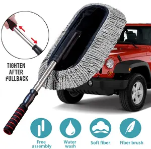 Soft Microfiber Car Duster Exterior with 16'' Extendable Handle, Car Brush Duster for Car Cleaning Dusting for Car, Truck, SUV, RV and Motorcycle
