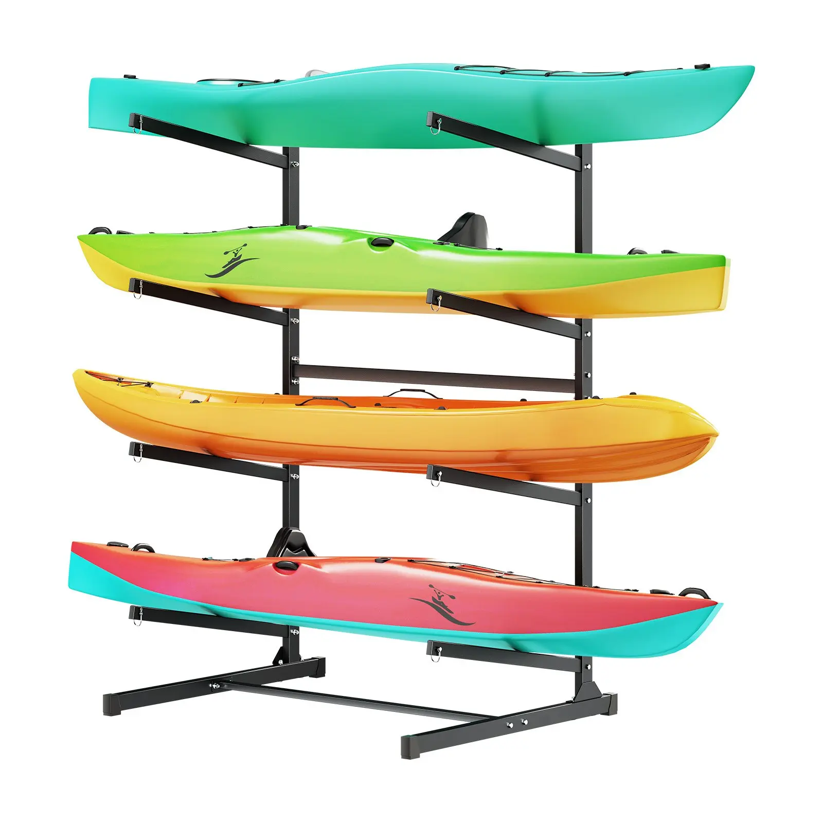 VEVOR Vertical Carbon Steel Kayak Storage Rack, 4-Kayak Capacity, 220 lbs Load, 28.3 in Heavy-Duty Freestanding Stand, Anti-Slip Arms for Garage/Dock, Clean & Organized Storage for Canoe, SUP, Surfboard, Kayaks, Docks