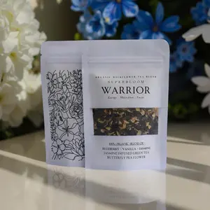 Warrior Organic Wildflower Tea Blend Blueberry Vanilla Jasmine Butterfly Pea Flower Green Tea Energy Motivation Focus Tea loose leaf herbal tea handcrafted with love Natural Beverage