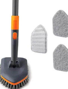 Tile Tub Scrubber Brush with 3 Different Function Cleaning Heads and 56" Extendable Long Handle-No Scratch Shower Scrubber for Cleaning Bathroom Kitchen Toilet Wall,Bathtub,Sink,Grey