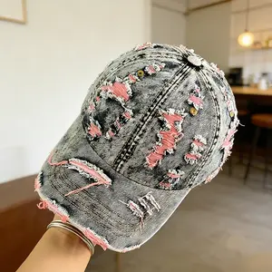 Washed denim ripped baseball cap, outdoor men's sun protection and retro baseball cap