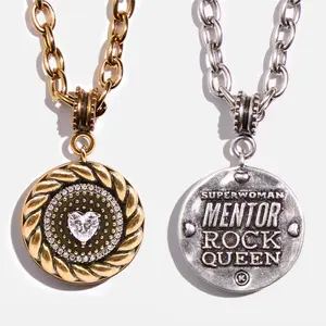 Katia Designs Mother's Mantra Adjustable Chain Necklace with Crystal Pavé Pendant & Magnetic Clasp - Gold/Silver Options