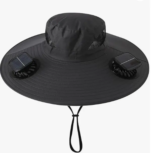 Solar Fan Hat with 2 Built-in Fans, Wide Brim Breathable Mesh Hats for Women, Adjustable Chin Strap Outdoor Accessory for Fishing Enthusiasts, Hiking