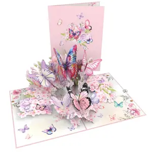 3D Butterfly Garden Pop Up Greeting Card with Cherry Blossom Flowers, Spring Floral Popup Card for Mom, Wife, Daughter, Beautiful Handmade Card for Birthday, Mother’s Day, Anniversary, Thinking of You, 6x8 Inches