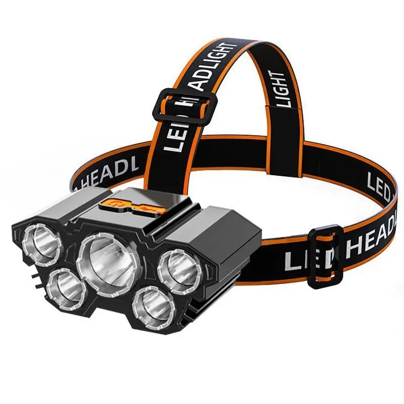 5-LED Strong Headlight, 1 Count Rechargeable Waterproof Headlight, Head Lamp Battery Powered, USB Rechargeable Headlamp with Super Long Battery Life for Running, Fishing, Camping and Hiking, Headlamp Flashlight, Led Waterproof Headlamps