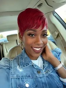 Short Burgundy Wigs Glueless Human Hair 99J Boy Cut Wig Red Wig for Women