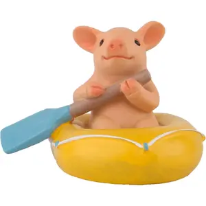 Mini Pig Figurine,  Home Decor, Lucky  Garden Statue for  Landscape (Pig Goes Kayaking)