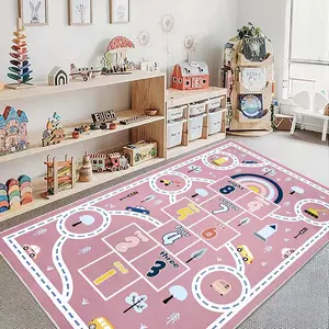Kids Rug Play Mat Hopscotch Car Rug Large Boys Road Vehicle Area Rug Washable Classroom Rug Educational Learning Rug