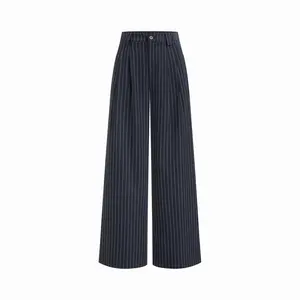 Cider Mid Rise Striped Pleated Wide Leg Trousers