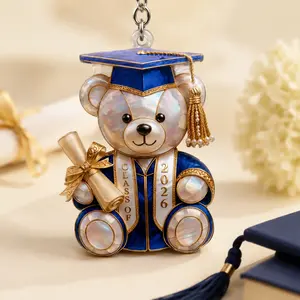 Class Of Graduation Bear Ornament Acrylic Ornament Gift For Students Cute Pearlescent Rearview Mirror Car Charm Aesthetic Maroon Gold Faux Stained Glass Keepsake High School Senior Present tiktokshopspring