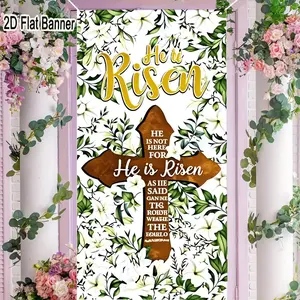 2D flat banner, 1pcHe is Risen Christian Resurrection Cross Backdrop, Floral White Lily Wooden Cross Background for Religious Easter Decorgalentines party decor, valentine day decor, decorations for valentines day