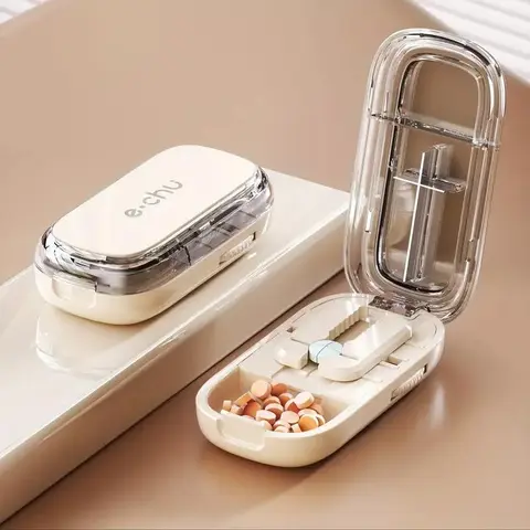 Adjustable Pill Cutter with Locator, Precision Cutting Tool for All Sizes, Travel & Pet Friendly, Universal Setting Pro, Compact, Convenience, Dispenser, Storage