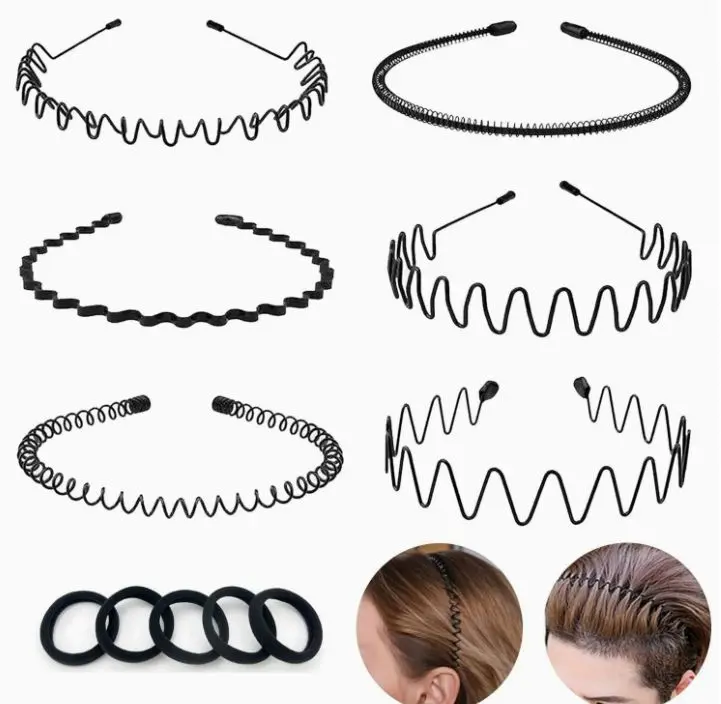 Unisex Black Metal Headbands with Protective Cover - 2/6-Pack High Elasticity Spring Wave Shape, Flexible Bending for Any Head Size, Slip-Proof for Sports & Commute, Unisex Fit Hair Accessories, Headbands for Women