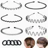 Unisex Black Metal Band-Shaped Headbands with Protective Cover - 2/11-Pack, High Elasticity Hair Tools, Flexible Spring Wave, Slip-Proof for Sports/Daily Use, Fits Any Head Size