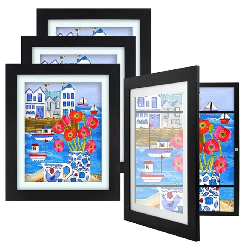 Wooden flip-top A4 magnetic photo frame, art display frame, suitable for children to draw handicrafts and take photos. Easy to replace and store, Home Decor Accessory, Photo Display Frame