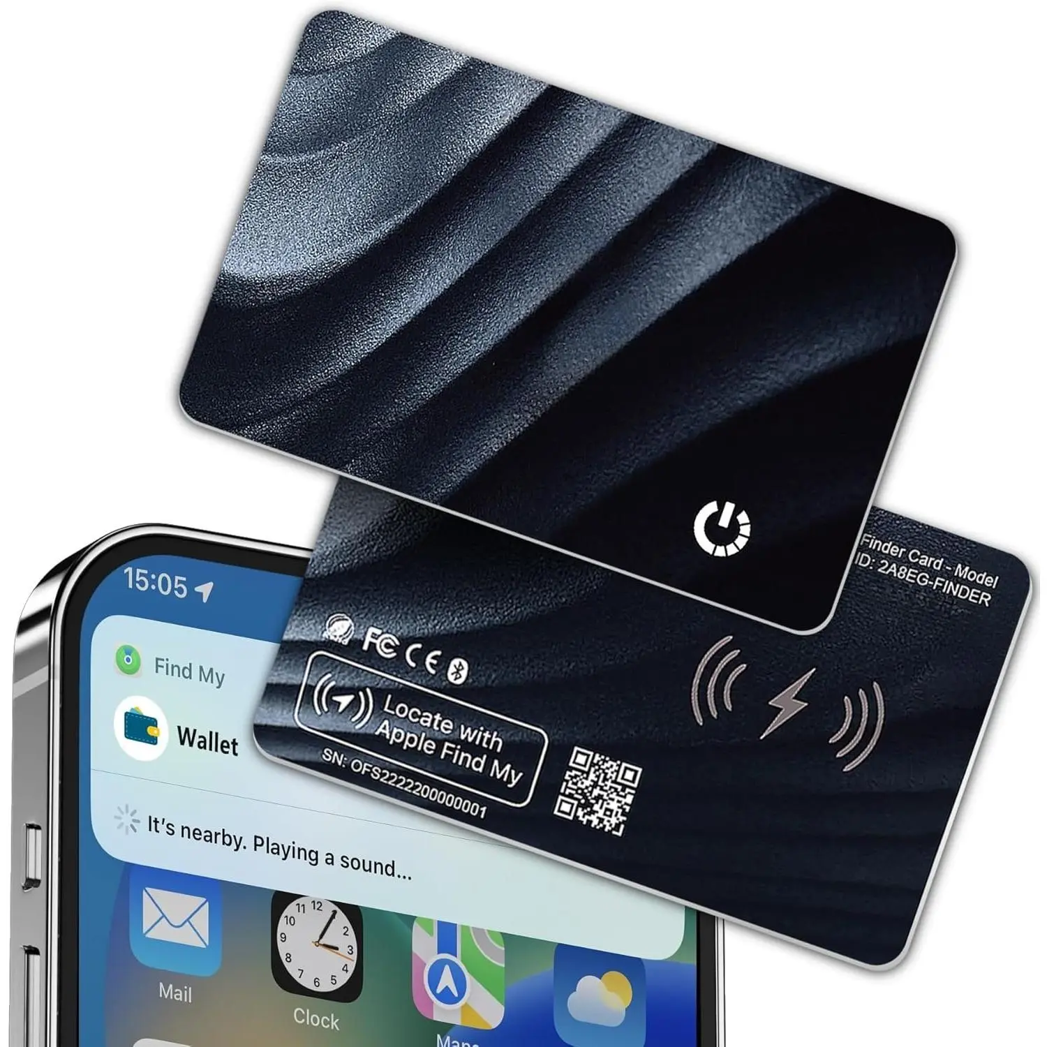 F-PDT06  Wallet Tracker Wireless Recharging IP68 Thin Item Finder Card Luggage Located Bluetooth Works with Apple Find My APP & Network (iOS Only) Black