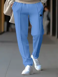 Men's Vertical Stripe Casual Pants, Mid Waist, Elastic Waist, Fitted, Asymmetrical Design, All Seasons, Daily Wear