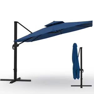 10x10 ft Square Outdoor Umbrella, Cantilever Patio Umbrella with 360° Rotation & Adjustable Height, Heavy Duty Aluminum Umbrella Outdoor Patio for Garden Poolside,Navy Blue (Base Not Included)