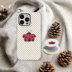 Cute Ladybug Polka Dot Phone Case, Insect Shape Phone Case, Cottagecore Bug Whimsical Artistic Cover, Phone Grip, Popsocket, Gift, For Iphone 17 16 15 14 13 12 11