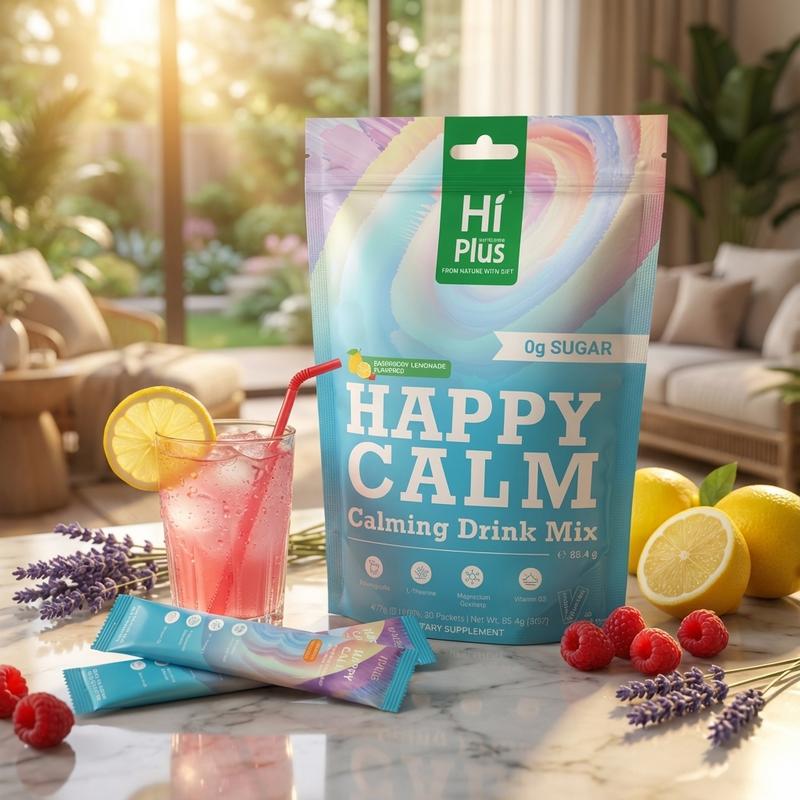 HiPlus Ashwagandha Drink Mix with Magnesium & L-Theanine for Natural Stress Relief Calm Mood Better Sleep 20 Portable Stick Packs