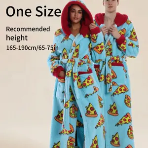 Elegant Pizza Print Hooded Bathrobe Blanket, Unisex, All Sizes, Casual Soft Bathrobe, Soft Comfort, Fall Winter Essential, 140cm Long