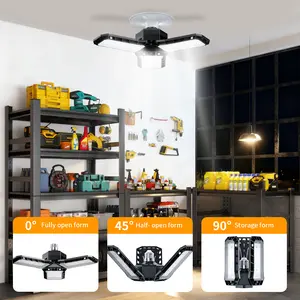 LED Garage Light E27 Bulb, 3 Adjustable Deformable Panels, Daylight 360° Ceiling Lighting, Lamp for Garage Workshop Basement Attic