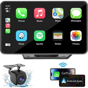 Wireless CarPlay Screen with Rear Camera Touch Screen Double Din Car Stereo Compatible Apple Carplay and Android Auto with GPS Navigation, Voice Control, Mirror Link, Bluetooth