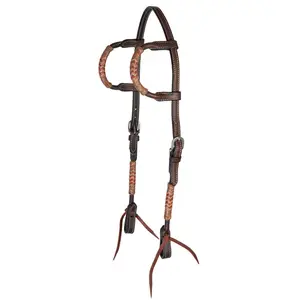 Schneiders Two Ear Harness Leather Headstall with Chocolate Rawhide Accents