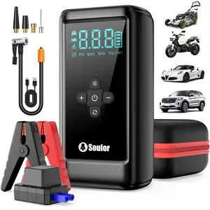 Soulor 3000A Ultra-Safe 12V Car Jump Starter with 160 PSI Air Compressor, 18W Fast Charging, Tire Pressure Check, LED Light, Jumper Cables, Air Hose, EVA Bag (Breakdown Assistance Escape Tool)