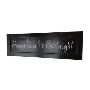 KISS 12x42 in Rustic Farmhouse Wooden Veneer Over-Bed Wall Sign, Hanging Home Decor with Magnetic Hidden Lock Gun Concealment Compartment, "Always Bid Goodnight With A Kiss" Room Accent, Rustic Farmhouse Design