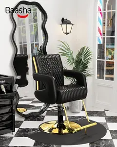 Baasha Professional Salon Chair, Classic Red and Black Design, Gold Trim for More Luxury, Comfortable Hair Chair with Premium Spongs Seat, 360° Swivel, Weight Capacity Up to 330 lbs - Black & Gold