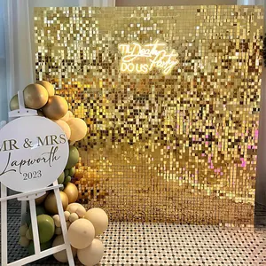 Gold Shimmer Wall Backdrop 24 Packs Shimmer Backdrop Panels for Wedding Party Birthday Engagement Parties Anniversary Decoration (6FTx4FT) Gift Light Artwork Banners Box Cloth