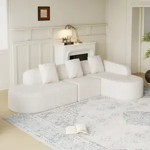 111.8" L-Shaped Curved Modular Sectional Sofa, Modern Couch with Lychee-Textured Long-Pile Polyester Fabric, Curved Backrest with 3 Pillows, Oversized Corner Sofa for Living Room, Apartment