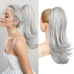 Ponytail Extension for Women, 20 Inch Drawstring Ponytail Hair Extension for Women, Soft  Looking Synthetic Pony Tails Hairpiece(Grey//White Mixed)