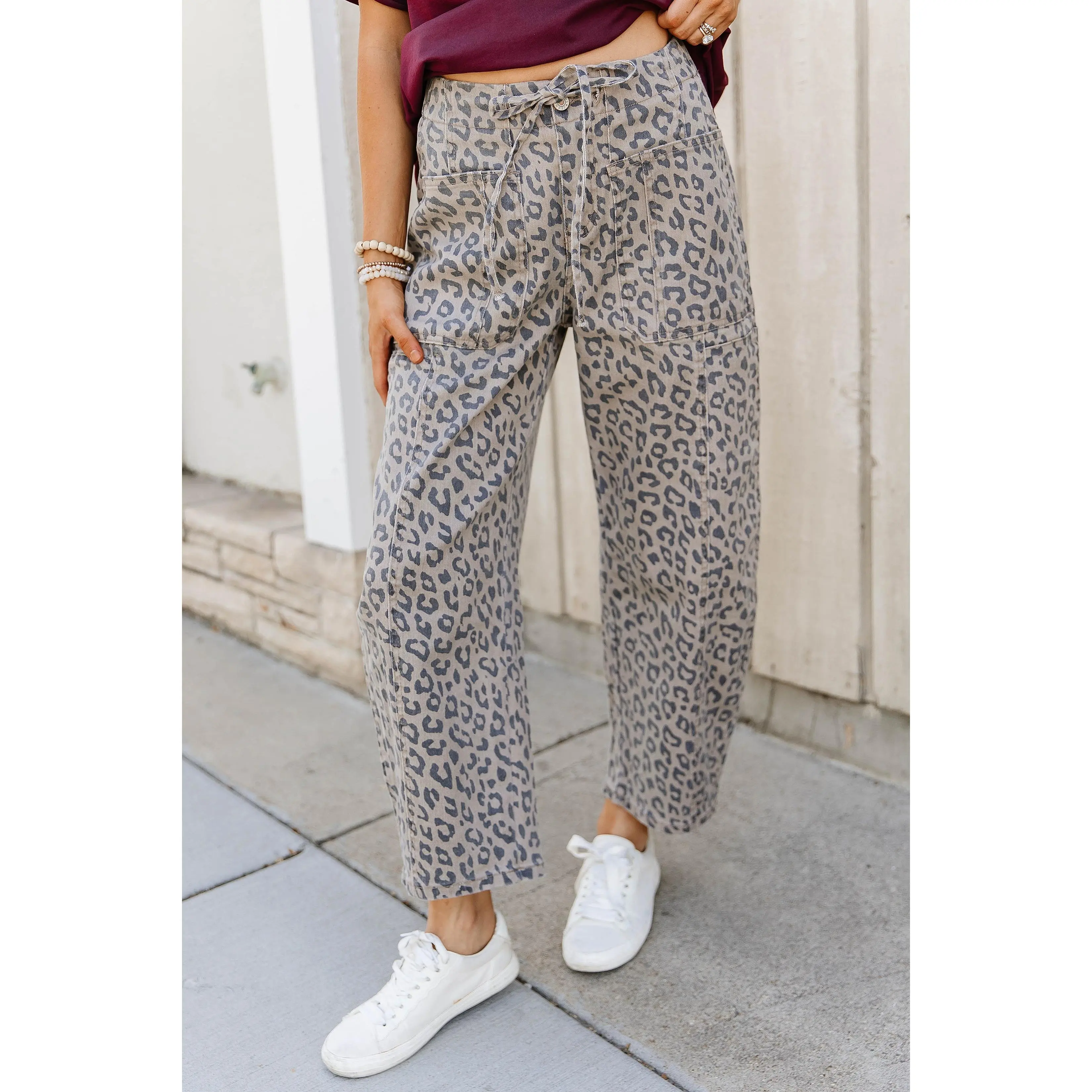 Ampersand Avenue Women's Leopard-Cheetah Print Bowie Wide Leg Pants - Plus Size Casual Bottoms with Elastic Fit, Button, Drawstring, All-Over Print