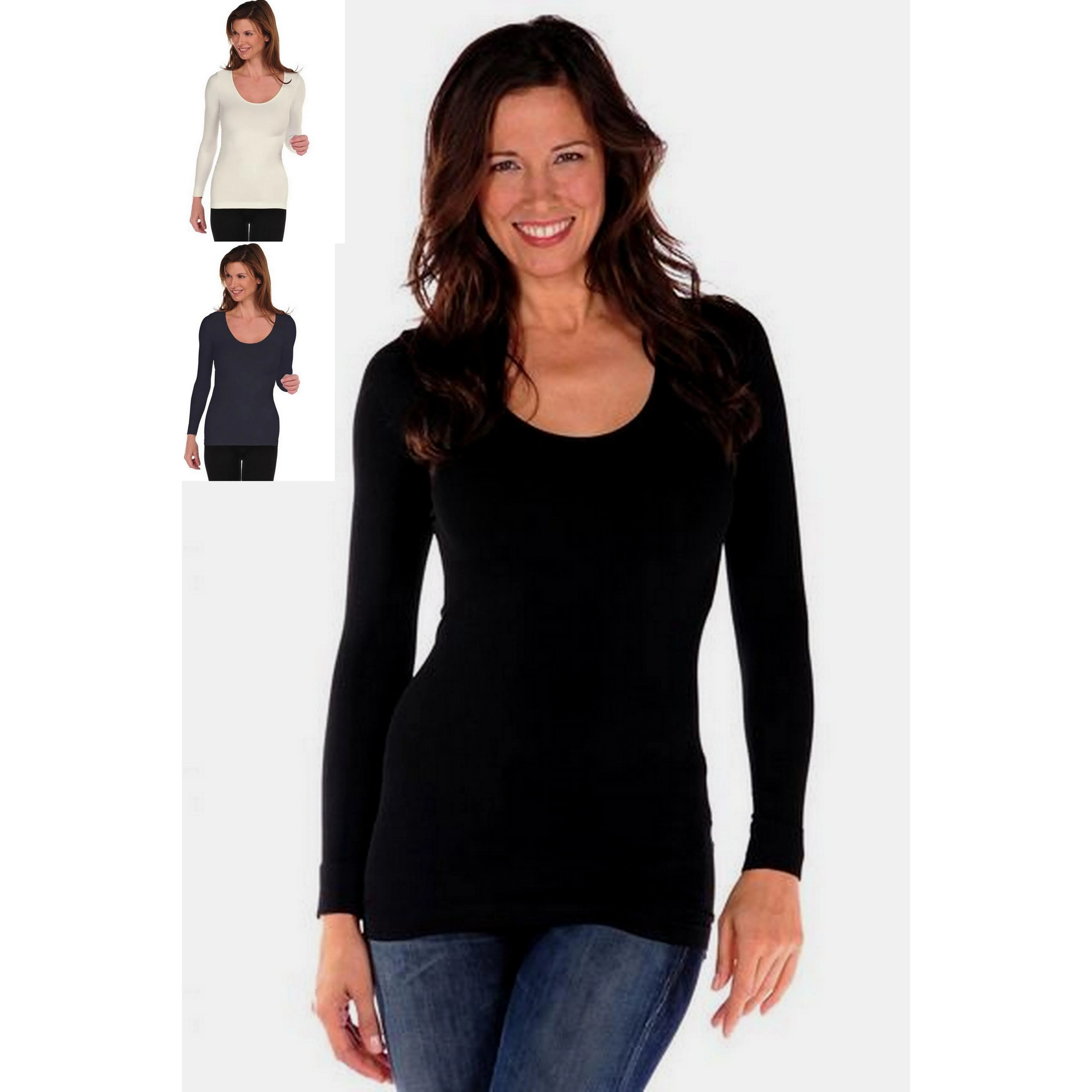 Tees by Tina Shapewear Long Sleeve Top - Black, Charcoal, Cream