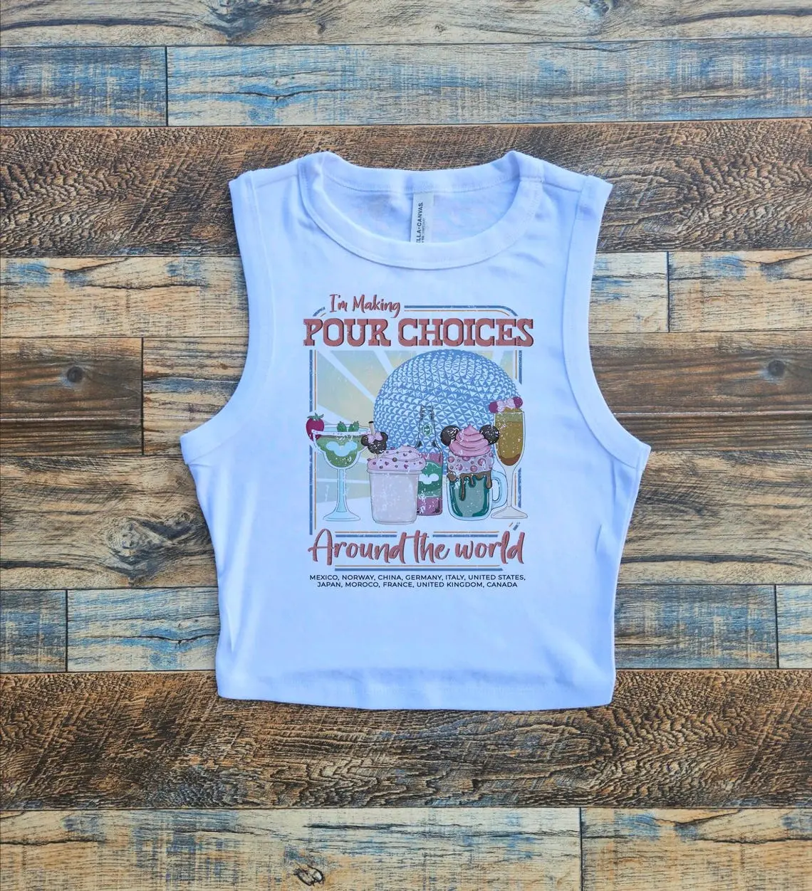 Pour Choices Epcot, Drinking Around World Vintage Y2K Crop Tank Top, Gift For Graphic Womenswear Crewneck Tee