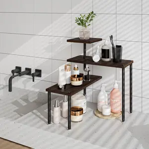 3-Tier Adjustable Corner Shelf - Bathroom Countertop Organizer, Kitchen Sink Storage Station Rack, Space-Saving Multifunctional Shelving Unit Decor Black makeup organizer countertop holder rack