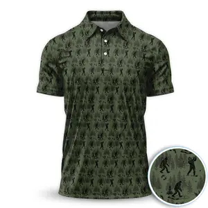 Bigfoot Forest Camouflage Patten Polo Golf Shirt Short Sleeve Outdoors Print Menswear
